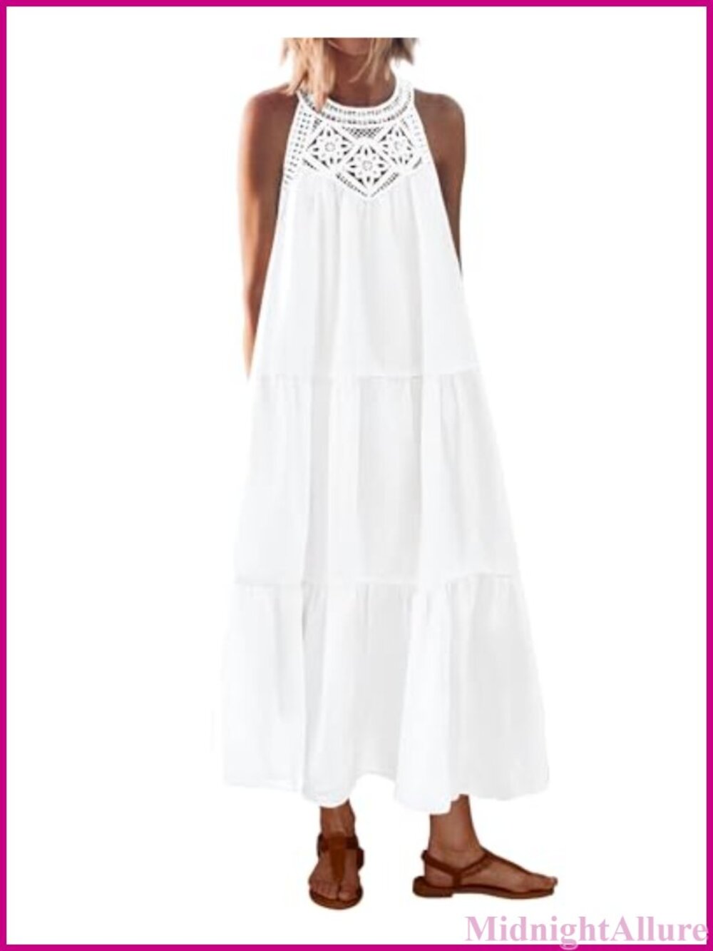 Women's Boho Halter Maxi Dress Cotton Blend Sleeveless Tiered Sundress
